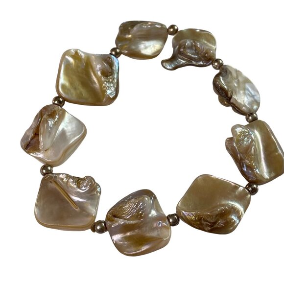 Abalone Shell Stretch Bracelet Mother of Pearl Half Round Disc Jewelry u - Picture 5 of 5